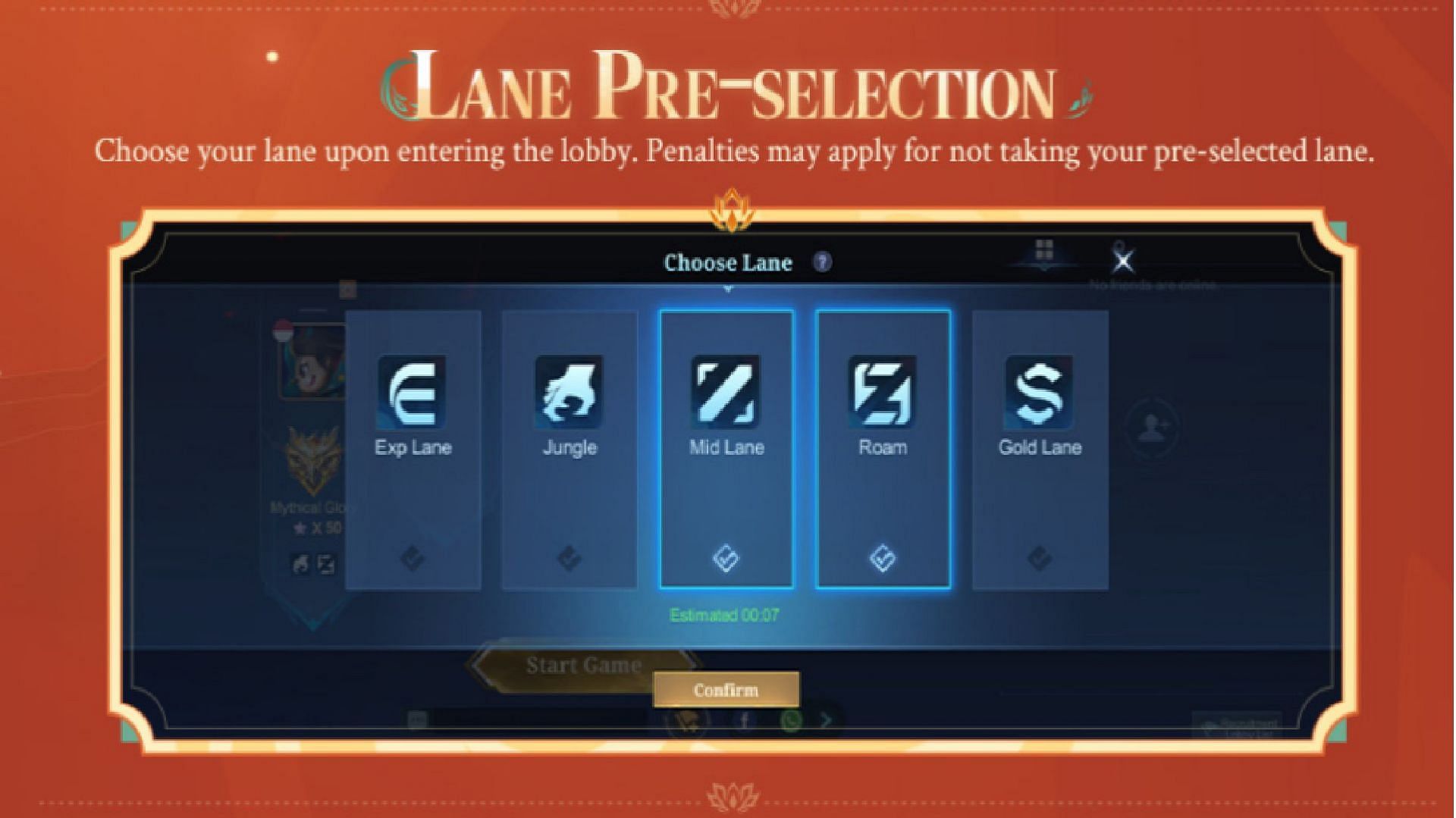 You have to select Lanes before entering a match (Image via Moonton Games)